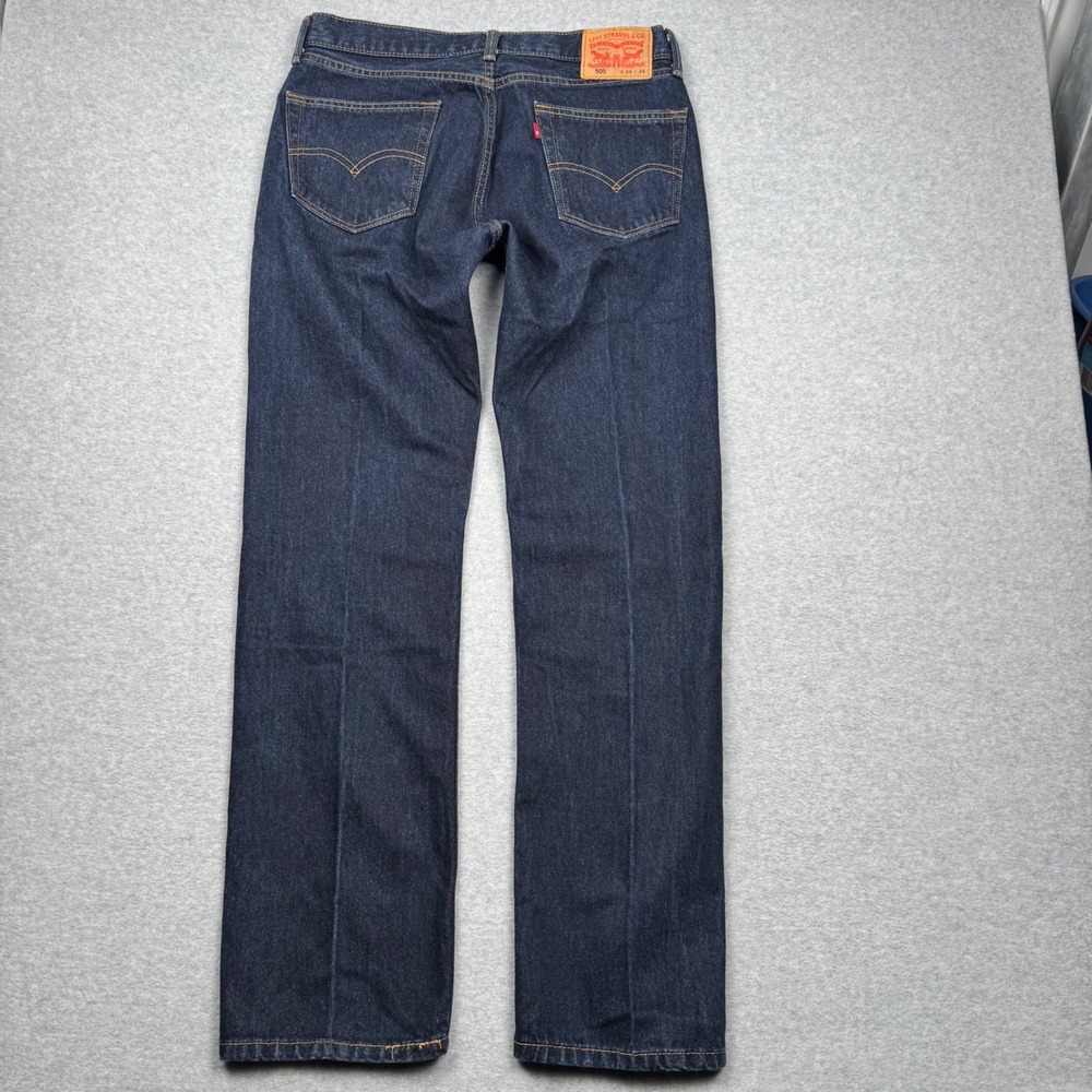 Levis 505 Regular Fit Straight Leg Jeans Dark Indigo Blue Denim Mens 34x34